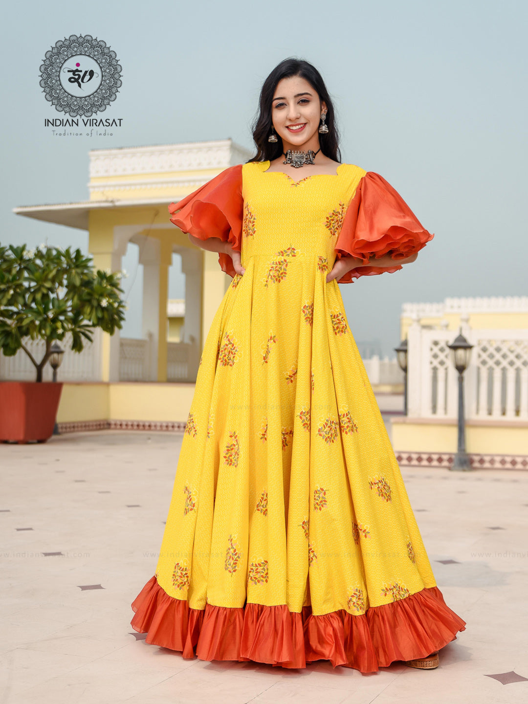 Buy online Yellow Cotton Fit & Flare Ethnic Dress from ethnic wear for  Women by Readiprint Fashions for ₹1099 at 65% off | 2024 Limeroad.com