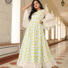 Powder White Printed Dress