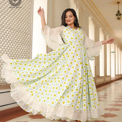 Powder White Printed Dress