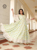 Powder White Printed Dress - Indianvirasat