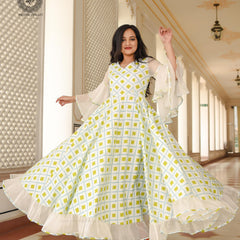 Powder White Printed Dress