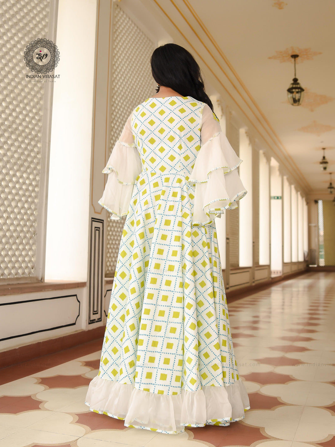Powder White Printed Dress - Indianvirasat
