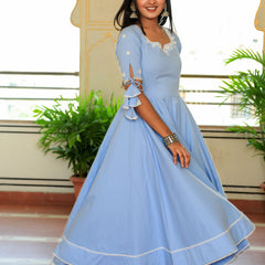 Ice Blue Ethnic Anarkali Set