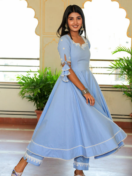 Ice Blue Ethnic Anarkali Set
