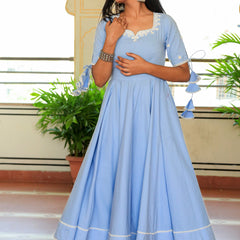 Ice Blue Ethnic Anarkali Set