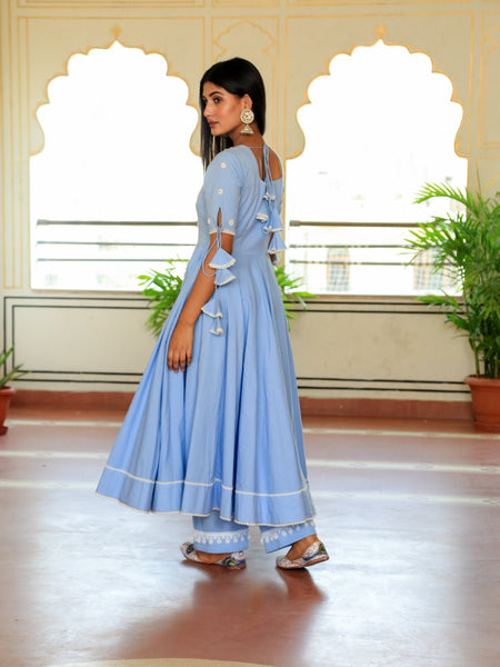 Ice Blue Ethnic Anarkali Set