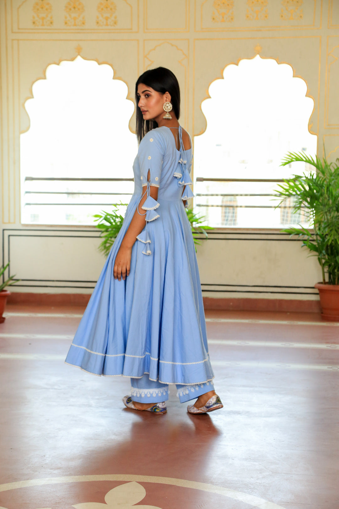 Ice Blue Ethnic Anarkali Suit Set - Indianvirasat