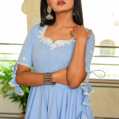 Ice Blue Ethnic Anarkali Set