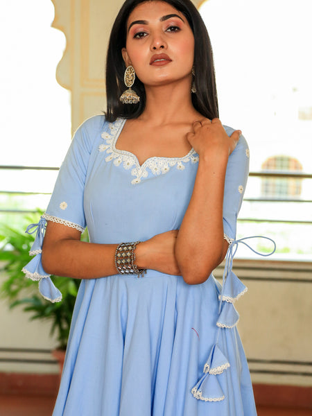Ice Blue Ethnic Anarkali Set