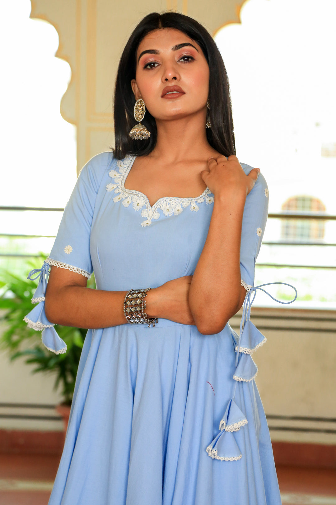 Ice Blue Ethnic Anarkali Suit Set - Indianvirasat