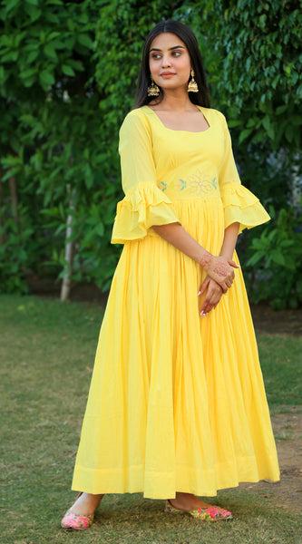 Happy Yellow Embroidered Dress - Indianvirasat