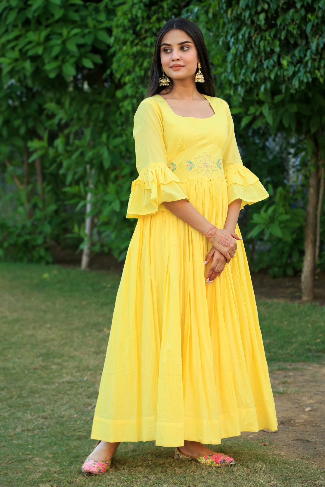Happy Yellow Embroidered Dress - Indianvirasat