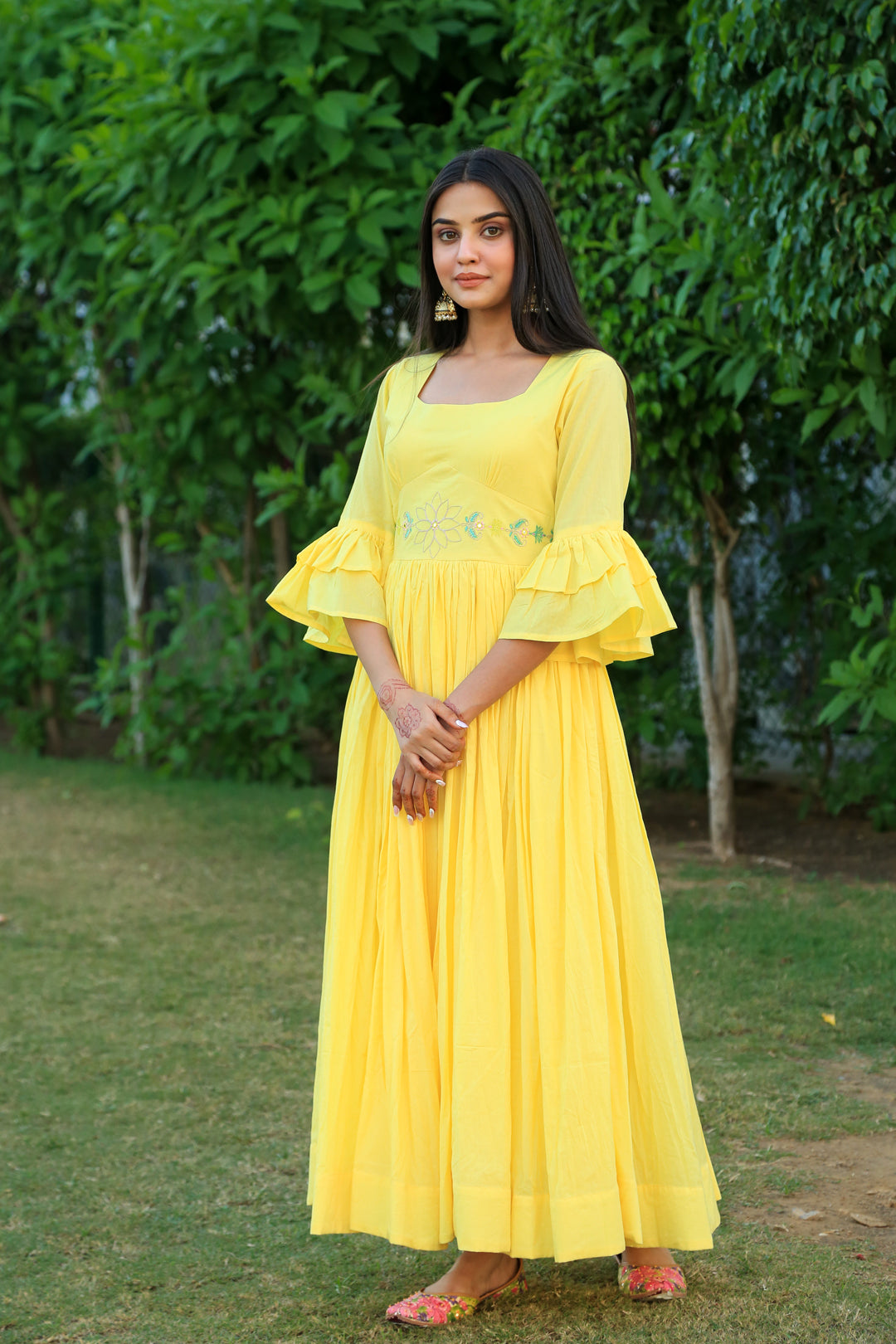 Happy Yellow Embroidered Dress - Indianvirasat