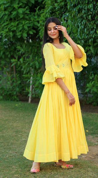 Happy Yellow Embroidered Dress - Indianvirasat