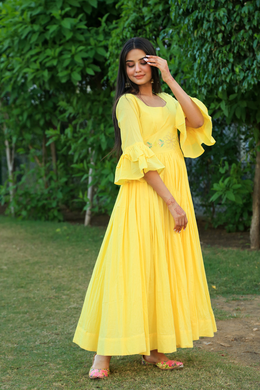 Happy Yellow Embroidered Dress - Indianvirasat