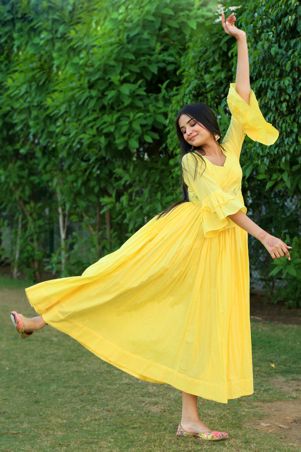 Happy Yellow Embroidered Dress - Indianvirasat