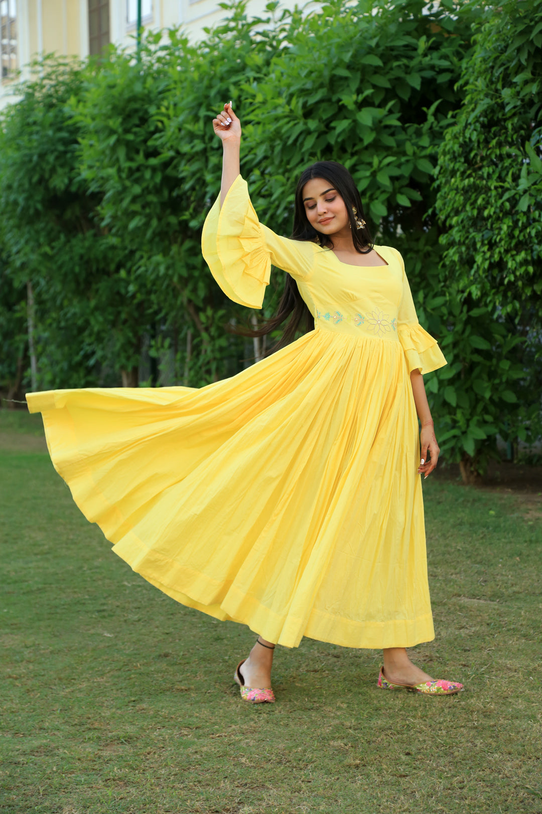 Yellow Asymmetric Indo Western Dress Indo Western 415KR16