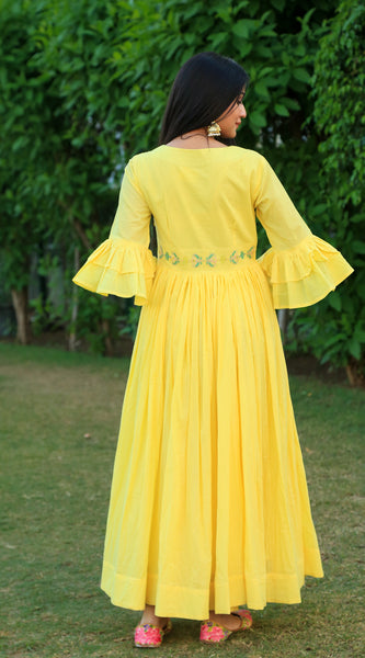 Happy Yellow Embroidered Dress - Indianvirasat