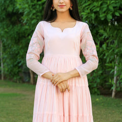 Baby Pink With Eye Soothing Green layered Dress