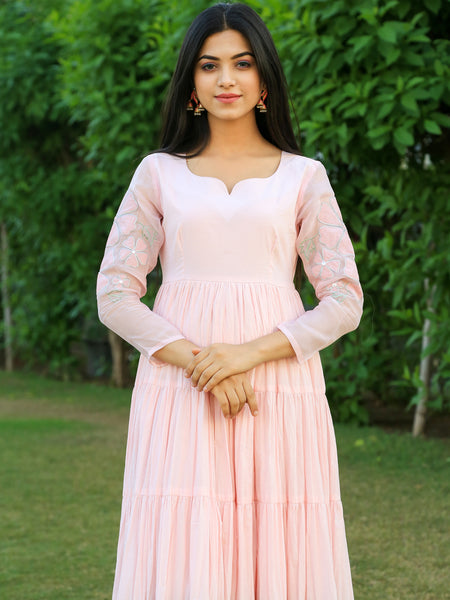 Baby Pink With Eye Soothing Green layered Dress