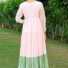 Baby Pink With Eye Soothing Green layered Dress