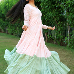 Baby Pink With Eye Soothing Green layered Dress