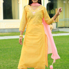 Corn Yellow Embroidered Suit Set with Dupatta