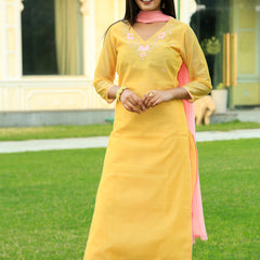 Corn Yellow Embroidered Suit Set with Dupatta