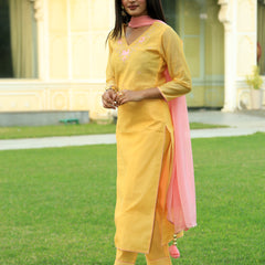 Corn Yellow Embroidered Suit Set with Dupatta
