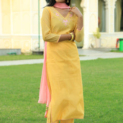 Corn Yellow Embroidered Suit Set with Dupatta
