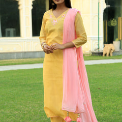Corn Yellow Embroidered Suit Set with Dupatta