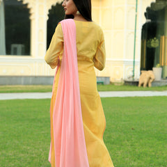 Corn Yellow Embroidered Suit Set with Dupatta
