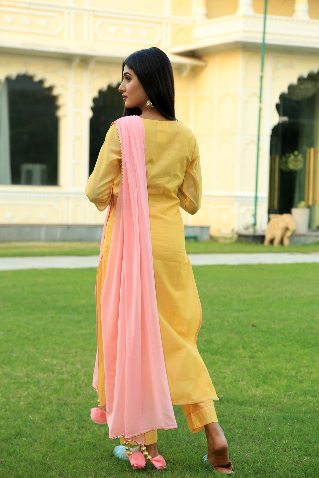 Corn Yellow Embroidered Suit Set with Dupatta - Indianvirasat