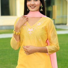 Corn Yellow Embroidered Suit Set with Dupatta