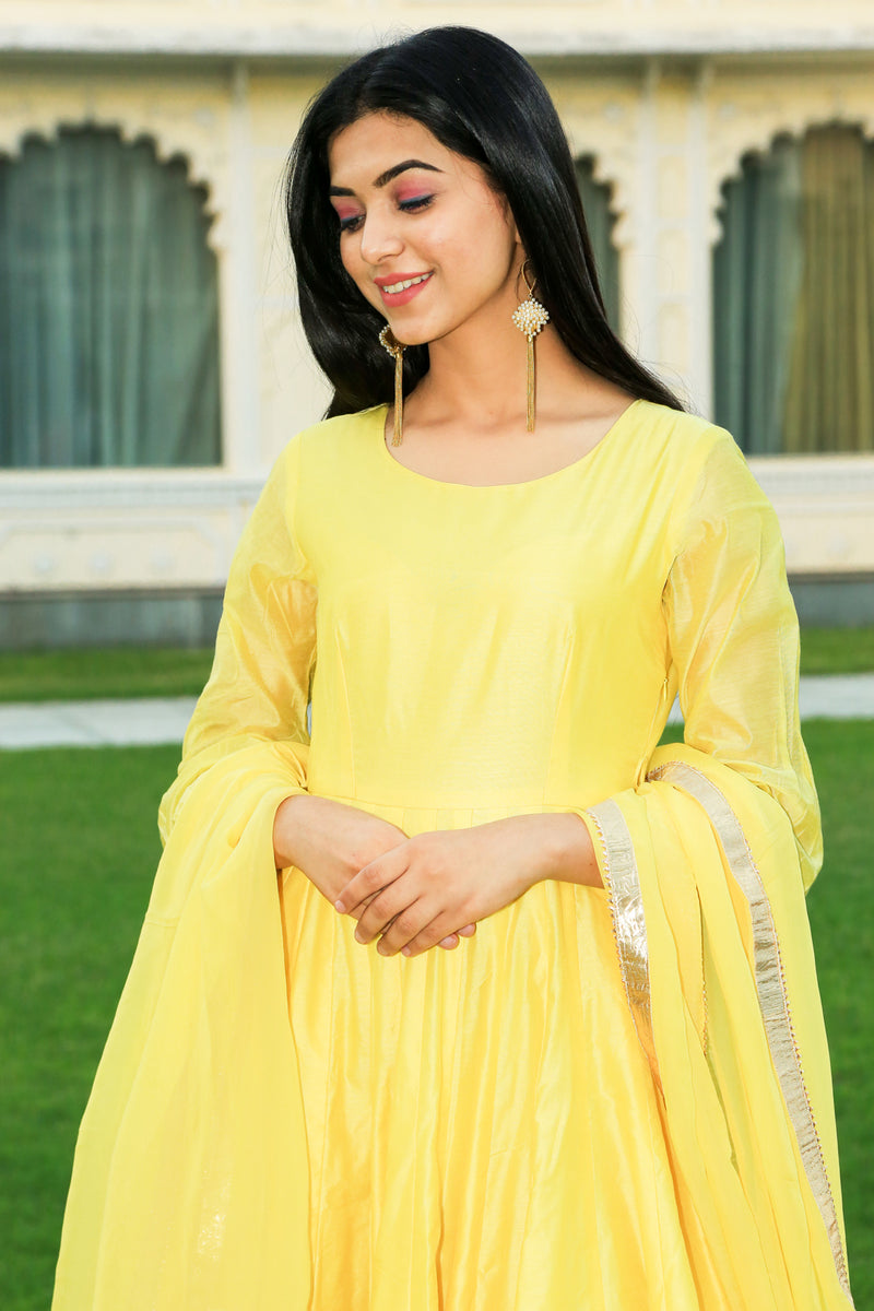 Pineapple Yellow Anarkali Dress With Dupatta