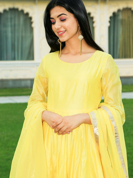 Pineapple Yellow Anarkali Dress With Dupatta