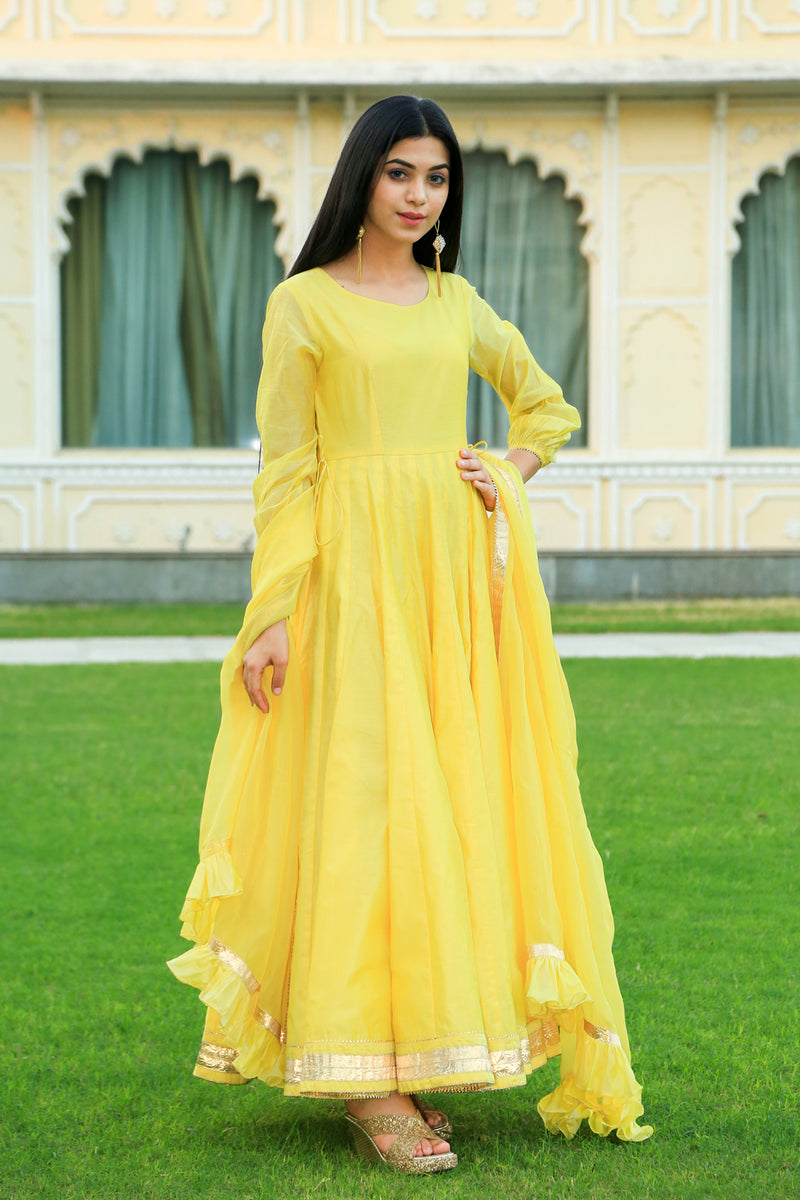Pineapple Yellow Anarkali Dress With Dupatta