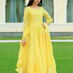 Pineapple Yellow Anarkali Dress With Dupatta
