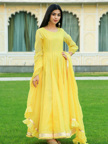 Pineapple Yellow Anarkali Dress With Dupatta