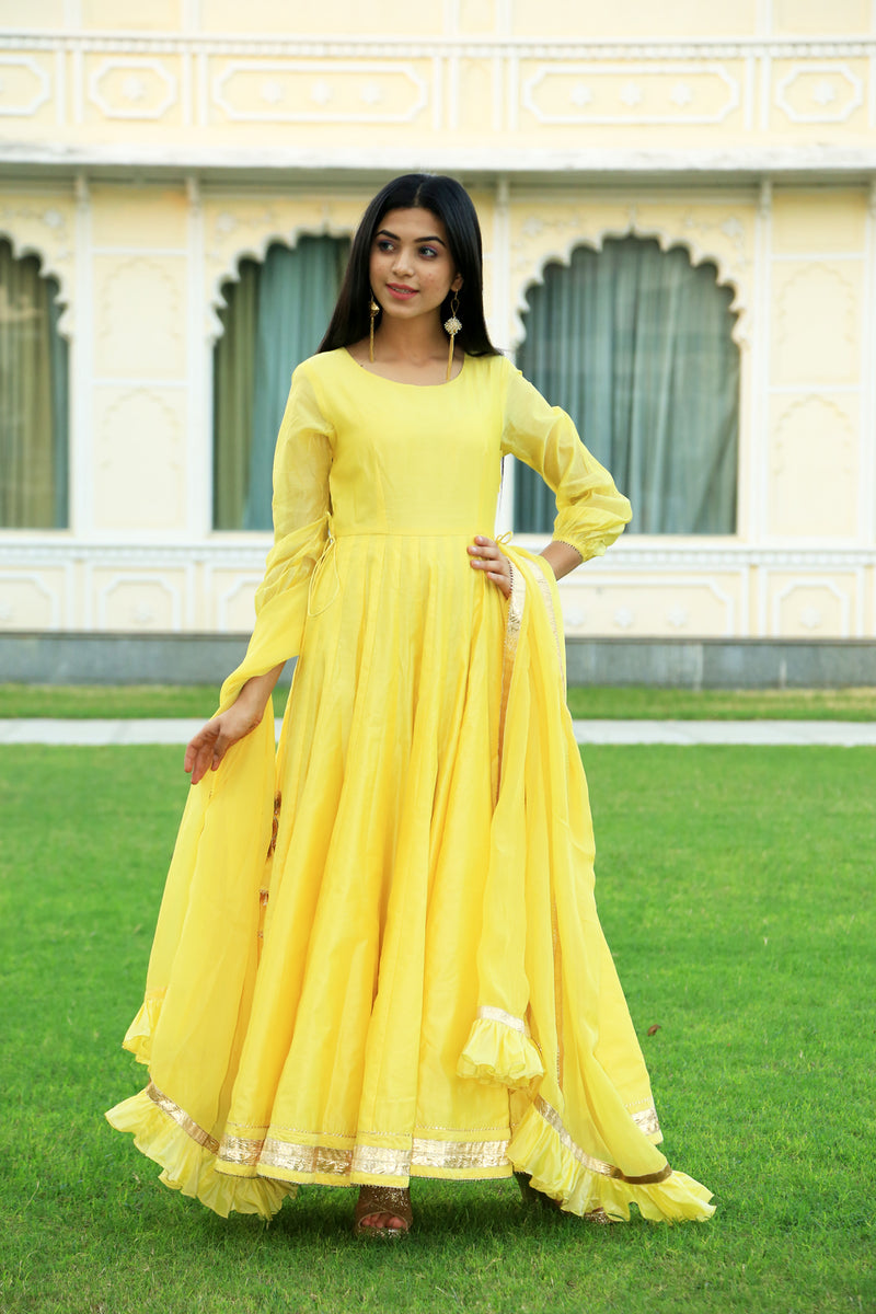 Pineapple Yellow Anarkali Dress With Dupatta