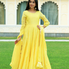 Pineapple Yellow Anarkali Dress With Dupatta