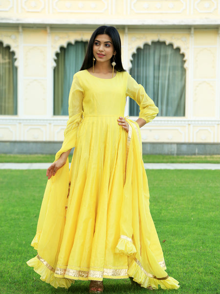 Pineapple Yellow Anarkali Dress With Dupatta