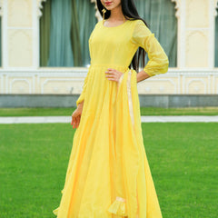 Pineapple Yellow Anarkali Dress With Dupatta