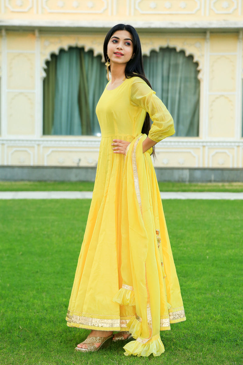 Pineapple Yellow Anarkali Dress With Dupatta