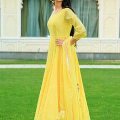 Pineapple Yellow Anarkali Dress With Dupatta