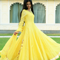 Pineapple Yellow Anarkali Dress With Dupatta