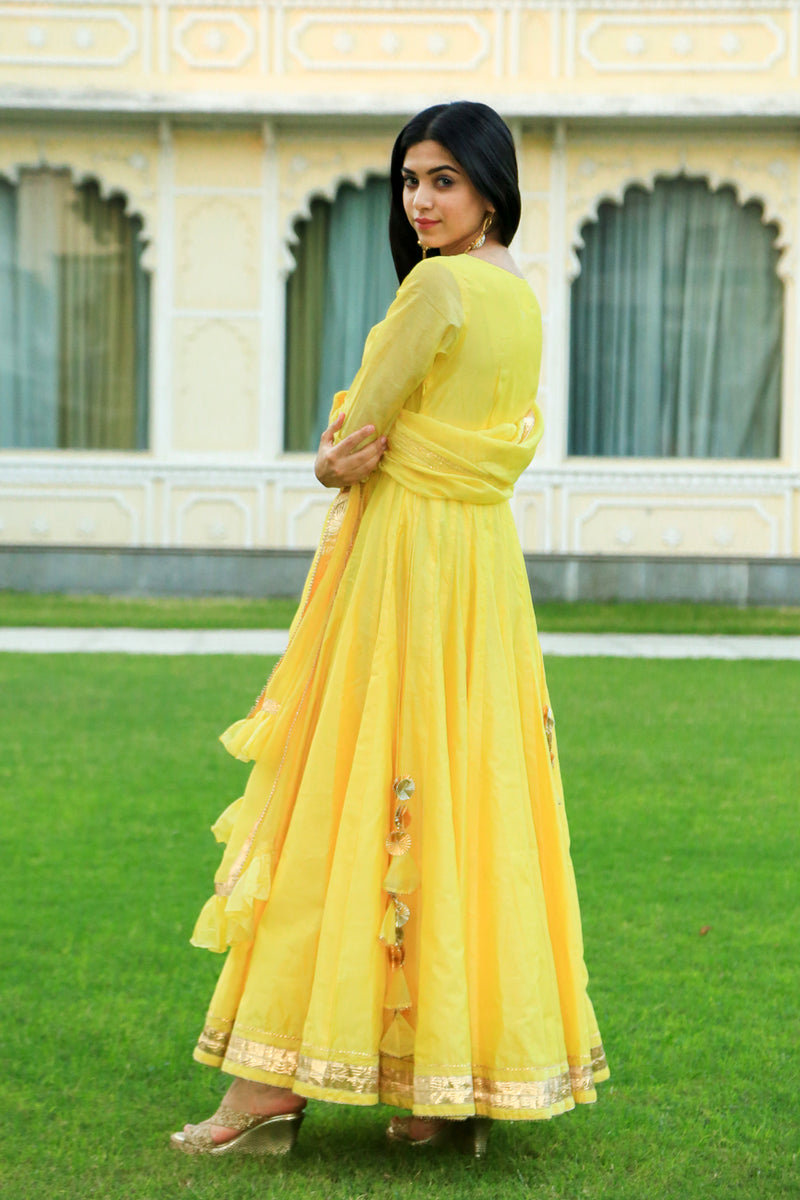 Pineapple Yellow Anarkali Dress With Dupatta