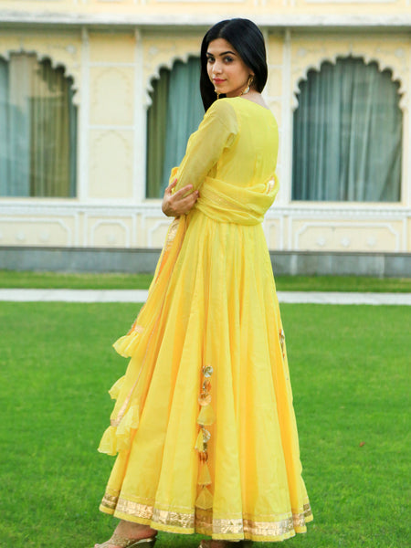 Pineapple Yellow Anarkali Dress With Dupatta