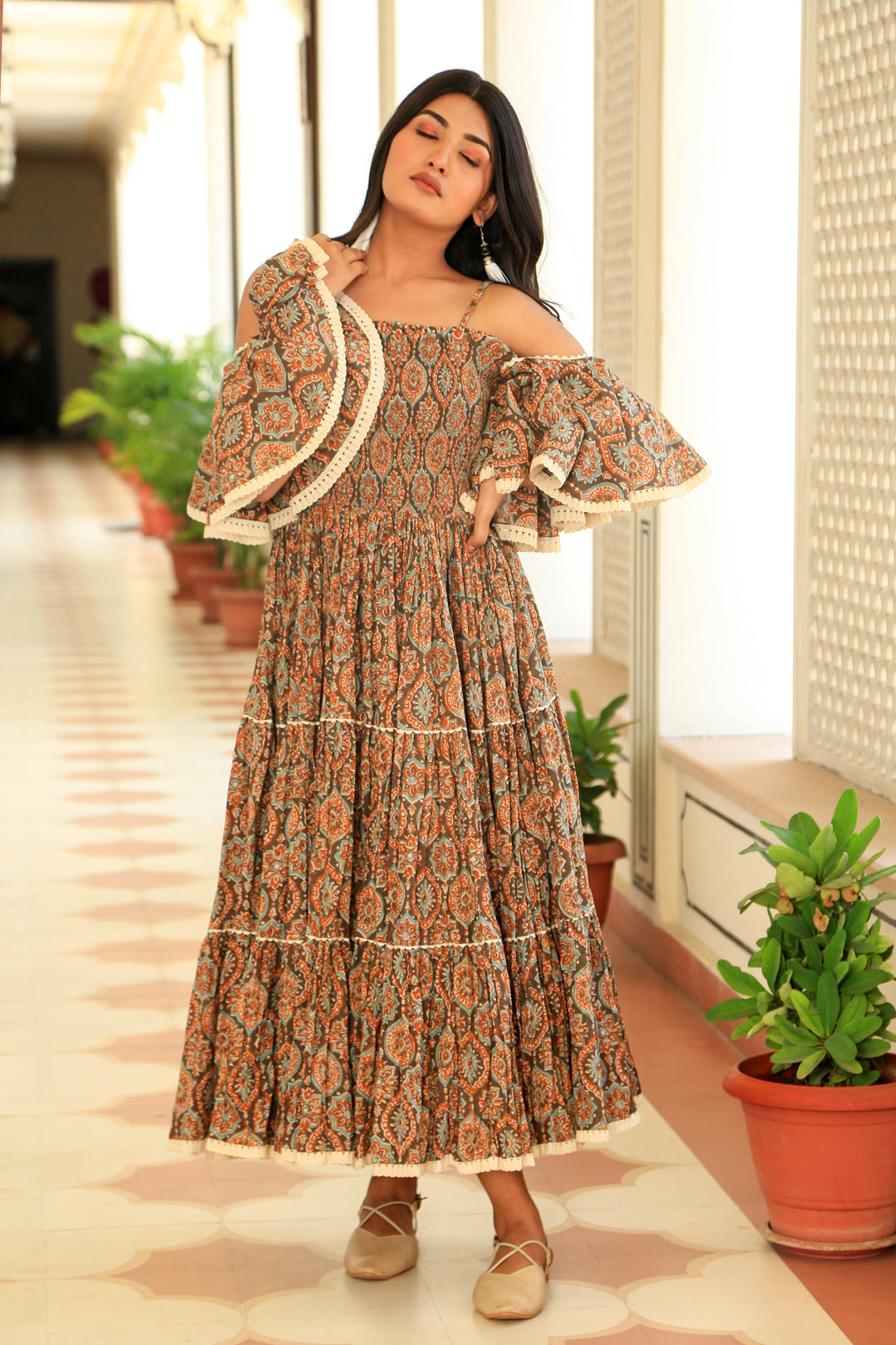 Cold shoulder Umbrella Flair Dress - Indianvirasat