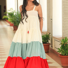 Deep Colour Full Flair Tiered Dress